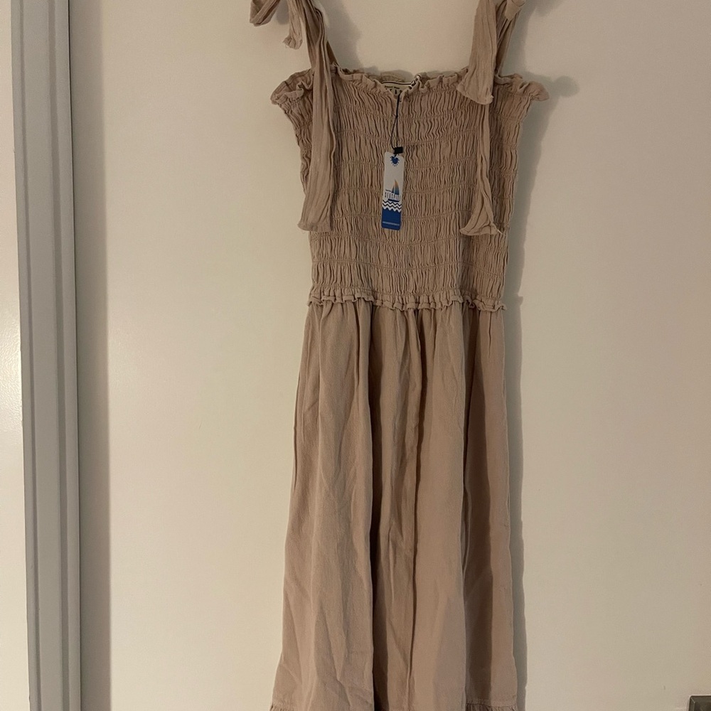 Elegant Tan Smocked Dress for Women